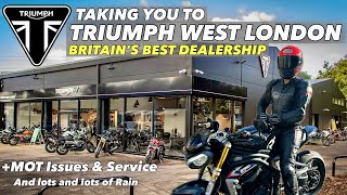 Let’s visit Triumph West London  Fantastic Dealership  MOT Issues amp Torrential Rain triumph [upl. by Gordie]