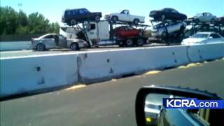 I5 commute hampered by car carrier accident [upl. by Bokaj]