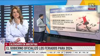 Calendario en Argentina el Gobierno oficializó los feriados para 2024 [upl. by Aivle101]