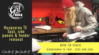 How to remove 2020 Husqvarna TE 150i 250i amp 300i side panels seat and rear fender [upl. by Eyde]