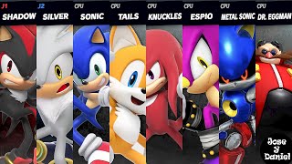 Sonic vs Tails vs Shadow vs Knuckles vs Silver vs Eggman vs Metal Sonic in Super Smash Bros Ultimate [upl. by Anivel]