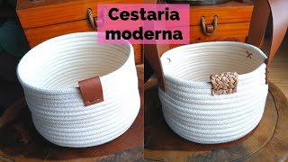 Como fazer CESTO DE CORDÃO  Cesta de cuerda  Rope basket  Passo a passo COMPLETO  Novelo Rosa [upl. by Nanah]