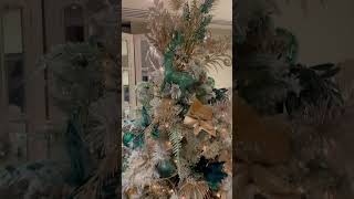 Snowy 7ft Christmas tree with emerald green amp champagne decorations with a hint of sage [upl. by Baggett]