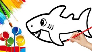 How to draw cute and easy Shark  Easy Drawing Painting and Coloring for Kids [upl. by Sheldon]