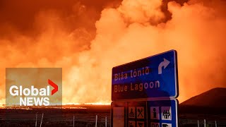 Iceland volcano eruption Blue Lagoon spa evacuated Grindavik spared as new fissure forms [upl. by Elamef705]