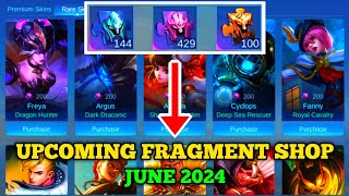 UPCOMING FRAGMENT SHOP JUNE 2024  JUNE 2024 FRAGMENT SHOP UPDATE  Mobile Legends ✓ [upl. by Frangos]