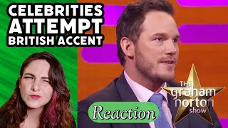 American Reacts  CELEBRITIES ATTEMPTING BRITISH ACCENTS  The Graham Norton Show ⭐️ [upl. by Ahsiki]