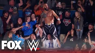 Ricochet launches from the balcony in Falls Count Anywhere Match vs Shinsuke Nakamura [upl. by Ossy]