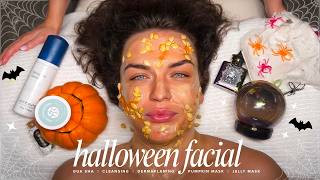 ASMR Halloween Facial  Horror Dating Stories  Pumpkin Seeds  Spider Web Jelly Mask [upl. by Narmi]