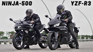 KAWASAKI NINJA500 vs 2024 YAMAHA R3 drag race  first on YouTube [upl. by Chrotoem]