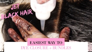 HOW TO DYE YOUR HAIR BLACK BUNDLES  FRONTAL  EASIEST HAIR DYING HACK [upl. by Barraza928]