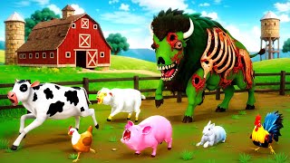 Zombie Bison Attacks Farm Animals  Zombie Farm Diorama  Cow Pig Rabbit Sheep Hen Rooster Animals [upl. by Bayless]