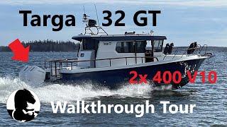 Targa 32 GT with Twin 400 HP V10 Mercury Outboards  Boat Walkthrough Video Tour [upl. by Bibbye986]