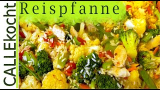 Leichte Reispfanne mit knackigem Gemüse  Schnell und lecker  Rezept [upl. by Trebled]