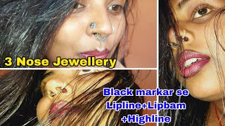 3 Nose Jewellery 👃 Nose pin Nose Ring Siptum Ring  Lipstick tutorial [upl. by Harutak679]