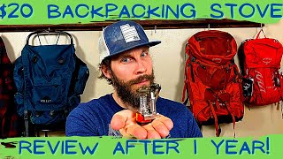 BUDGET BACKPACKING STOVE REVIEW  20 ultralight backpacking stove from Amazon review after 1 year [upl. by Clayborne]