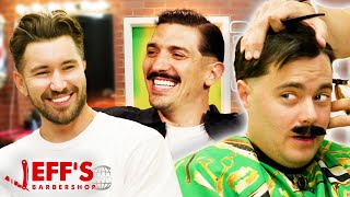 SURPRISING STEINY WITH ANDREW SCHULZ HAIRCUT  Jeffs Barbershop [upl. by Neeoma]