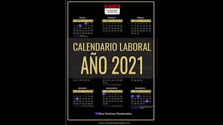 CALENDARIO LABORAL 2021  Días Festivos Nacionales para 2021 ¡DEBES VERLO [upl. by Doraj981]