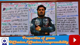 properties of gases Diffusion Effusion Compressibility in Urdu hindi [upl. by Kimmi]