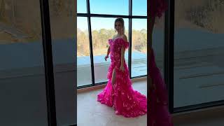 Sherri Hill Hot Pink Dress Trending for 2024 Prom  Off the shoulder dress with sparkles [upl. by Oidiple]