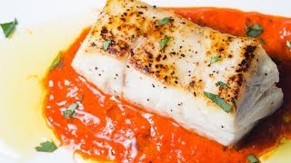 The Best Seared Sea Bass with Roasted Red Pepper Sauce  SAM THE COOKING GUY [upl. by Etteniuqna719]