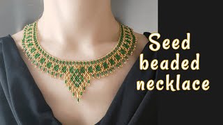 Simple beaded necklace with seed beads Beading tutorial [upl. by Nylirak761]