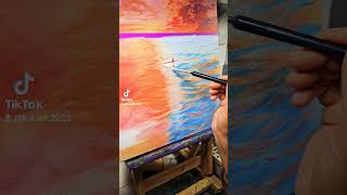 How to paint seascape  Acrylic painting tutorial painting sunset asmr fyp shorts viralvideos [upl. by Edasalof740]