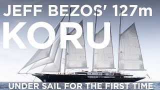 JEFF BEZOS 127m sailing yacht KORU seen under SAIL for the first time  SuperYacht Times [upl. by Pattin]