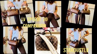 Louis Vuitton Speedy 20 Comparison  Damier Ebene VS Monogram  Mod Shots included 🎉 [upl. by Graybill541]