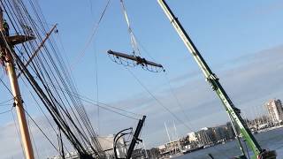 HMS Warrior mizzen mast removal [upl. by Ojahtnamas]