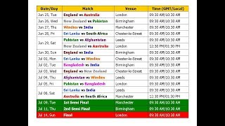 World Cup 2019 Schedule amp Time Table Cricket [upl. by Acinahs]