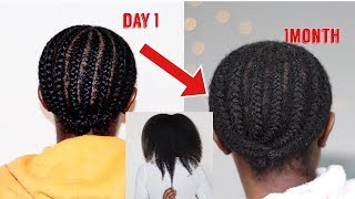 TAKING DOWN 1 MONTH OLD CORNROWS  3 MONTHS HAIR GROWTH CHALLENGE [upl. by Laicram]