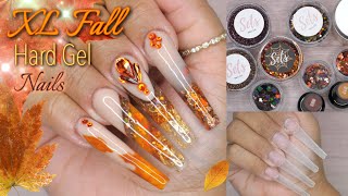 XL Fall Hard Builder Gel Nails  XL Coffin Nail Design  Hard Builder Gel Nails Tutorial [upl. by Hirza]