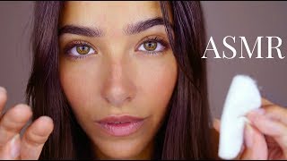 ASMR Massaging Your Face Lotion sounds Face tapping Face brushing Cottons [upl. by Adnirolc819]