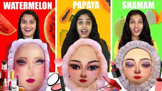 FRUIT MAKEUP CHALLENGE 🤩  WATERMELON Vs PAPAYA Vs SHAMAM  ആര് ജയിക്കും   PULLOTHI [upl. by Eggleston943]