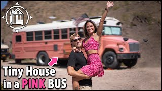 Cutest bus conversion ever Pink ish skoolie tiny home [upl. by Marlena705]