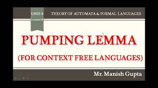 313 Pumping Lemma For Context Free Languages [upl. by Rumpf550]