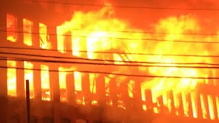 MASSIVE 10TH ALARM FIRE COMPLETELY DESTROY HISTORIC MARCAL PAPER FACTORY IN ELM WOOD PARK NEW JERSEY [upl. by Strohbehn]