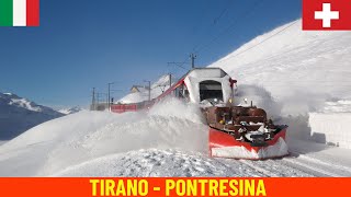 Winter Cab Ride Tirano  Pontresina Rhaetian Railway Bernina railway line  Switzerland Italy 4K [upl. by Novoj]