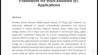 Energy Efficient Adaptive Sensing Framework for WSN Assisted IoT Applications [upl. by Aneeram]