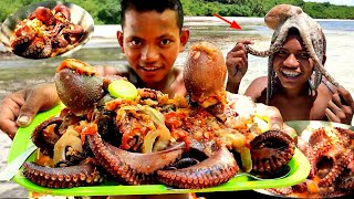 Catching Seafood 🐙🦀 Giant Octopus curry spicy  Cooking octopus for eating day10 [upl. by Pearline]