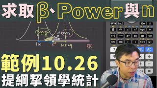 《提綱挈領學統計》 9 版 範例 1026 假說檢定 hypothesis testing 求取 β、Power 與樣本數 n 的經典題型 [upl. by Namia881]