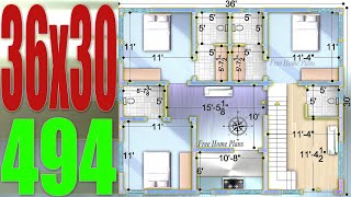 36x30 3BHK House Plan East Facing House [upl. by Adai]