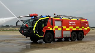 MAJOR AIRPORT CRASH TENDER RESPONSE  Airside at London Heathrow Airport with RAF Flypast [upl. by Laurent]