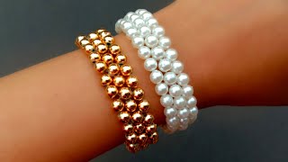 How To Make Simple Pearl Bracelet Beads Bracelet Useful amp Easy [upl. by Dulce]