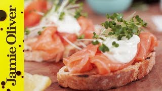 Smoked Salmon amp Horseradish Canapes  Jamie Oliver [upl. by Pamella432]