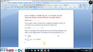 Estimation of Crystallite size xray density amp dislocation density from XRD data using origin soft [upl. by Healy]