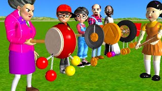 Scary Teacher 3D vs Squid Game Clackers Drum Level Max HoneyComb Candy Shapes 5 Times Challenge [upl. by Zima]