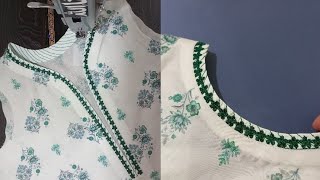 Most Trendy Neck Design with lace and Fabric Patti  Pakistani neck design [upl. by Hardner]