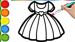 Cute Disney Princess Dress Drawing Painting amp Colouring Step by step for kids and Toddlers Child 4 [upl. by Dione]